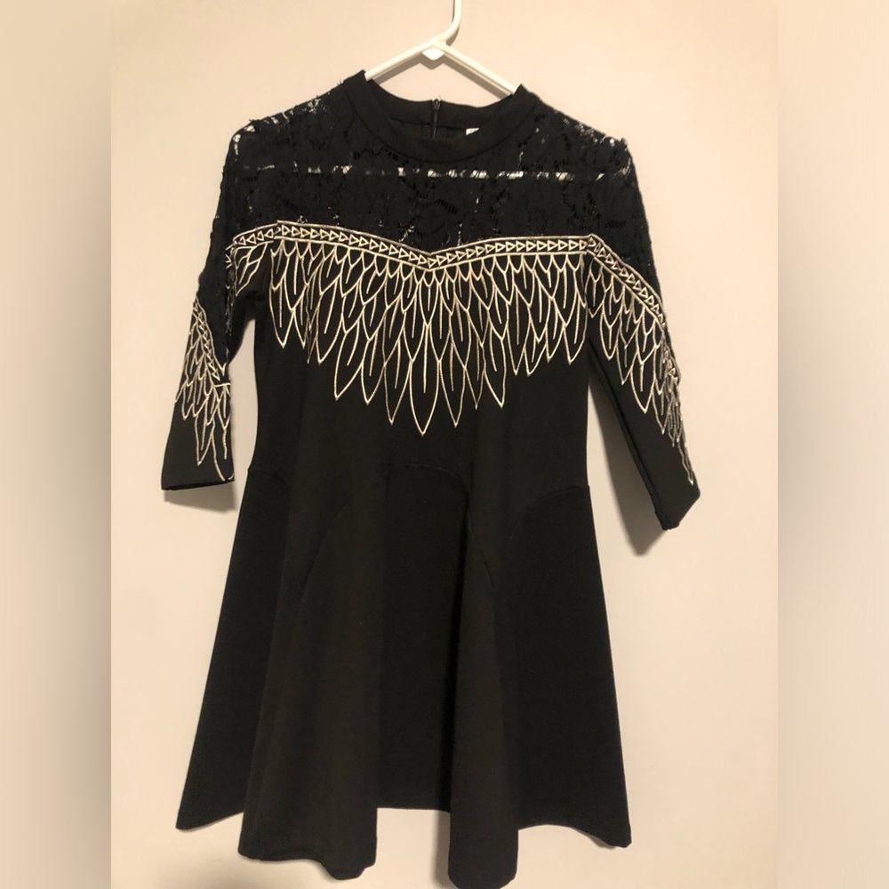 Black Dress with White Lace Detail